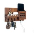 Wooden Wall Keychain and Phone Holder with Charging Station, Rustic Home Organizer. 