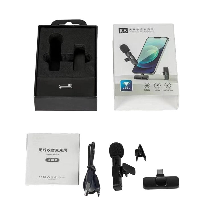 K8 Wireless Microphone Mic Universal Plug & Play - Audio Mic for Live Game Video Shooting Streaming Vlogging Mic Video FOR TYPE C, IOS & MICRO Ports
