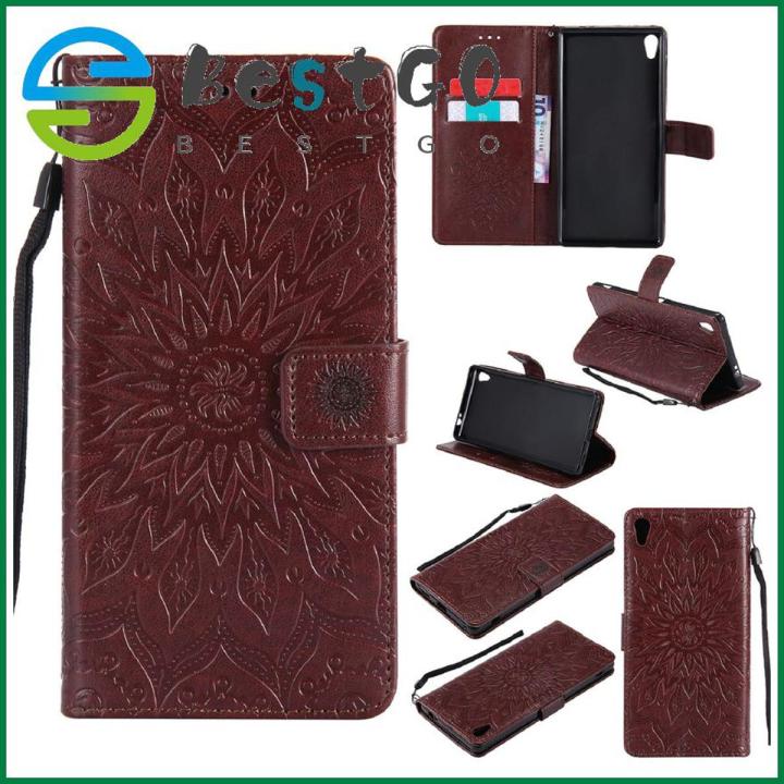 【BestGO】TEC  Sony Xperia XA Ultra case / F3211 / F3212 / F3215 / F3216 case,[Embossed Sunflower][Pu Leather]and[TPU]Wallet,Card slot,Stand Case for Sony Xperia XA Ultra(6.0")()