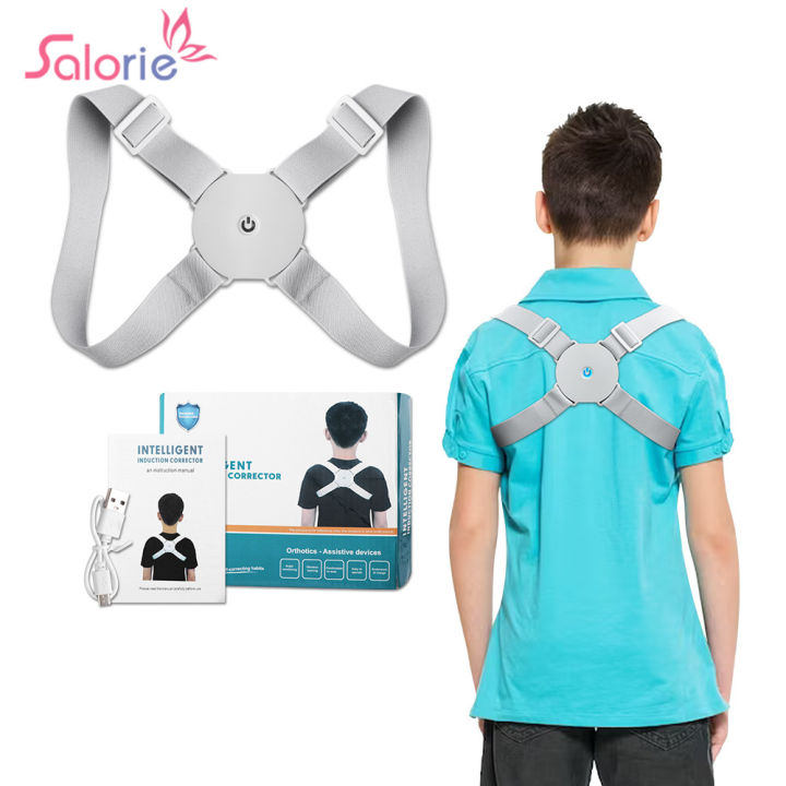 Smart Posture Corrector Vibration Belt USB Rechargeable Intelligent Vibration Induction Sensor Reminder High Elasticity Adjustable Upper Back Shoulder Lumbar Waist Support Belt for Children and Adult​