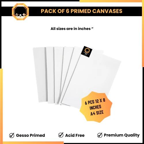 Pack of 6 A4 Size 12x8 Inches Rectangular Primed Canvas Boards | Stretched Canvas Panels for Acrylic Oil & Watercolor Painting Ideal for Artists & Beginners