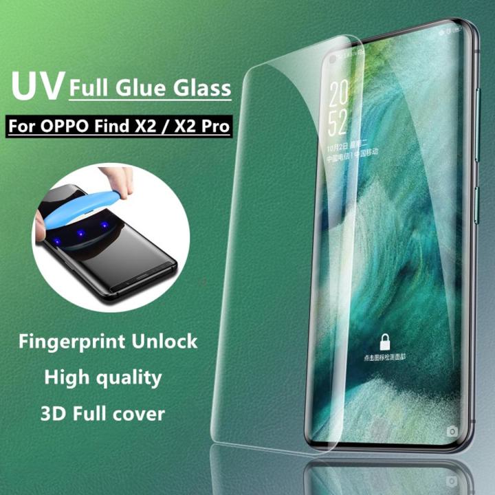 OPPO Find X2 Pro Complete UV Nano Tempered Glass Screen Protector Full Glue Edge to Edge Curved UV Glass 3D Tempered Screen Guard For Find X2 Pro - Transparent