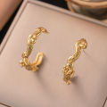 18K Qingwen  Cross-Border Niche High-Grade Pleated Lava Design Earrings Stainless Steel 18k Geometry C Women's Shape Trendy Earrings. 