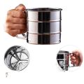 Stainless Steel Mesh Flour Sifter Mechanical Baking Icing Sugar Shaker Sieve Tool Cup with Handle. 