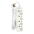 3 Way Universal Power Extension Socket With 2 USB 2.1A, 3 Meter Cable (1.25mm), 13A Plug, Individual Switches. 