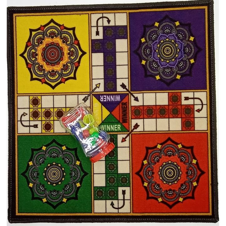 Ludo Mat Carpet Rug Large Size 2x2 Ft Foldable and Washable with large Gotte Set