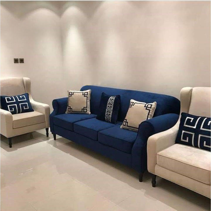 Golden Oak Blue Sofa Set 5 Seater