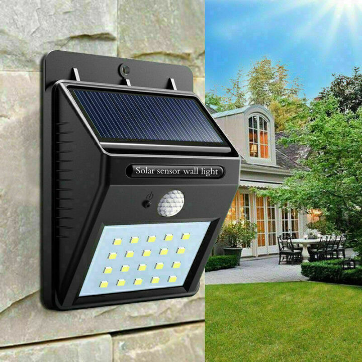 LED Solar Powered PIR Motion Sensor Garden Wall Light Security Flood ...