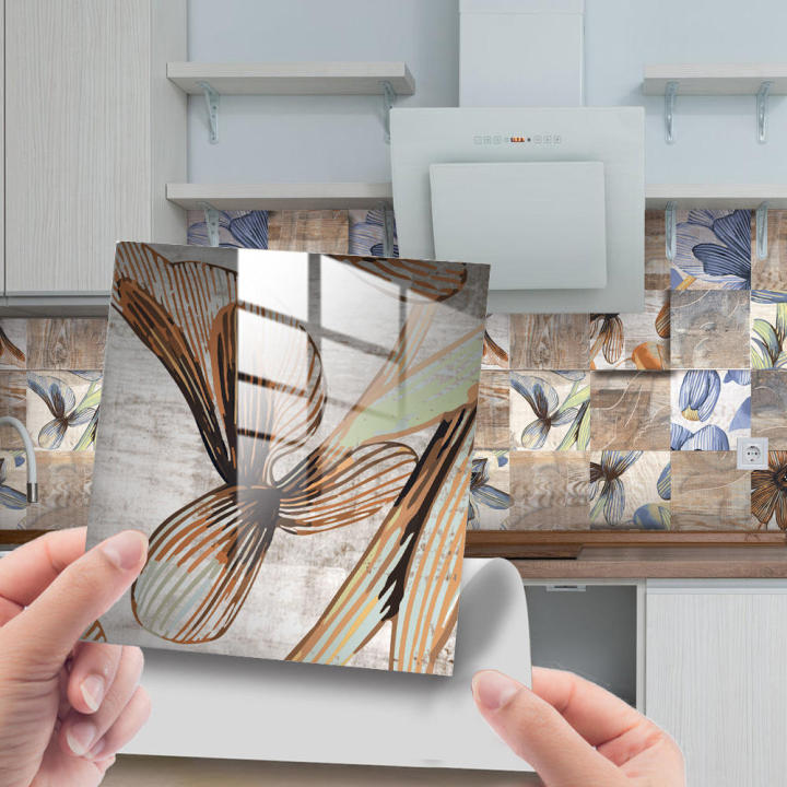 6x6 size Peel and stick backsplash tile stickers Decorative Self-adhesive Heat resistant Self adhesive kitchen tile decals Water resistant Glossy finish Bathroom splashback film for Home decor