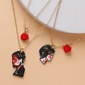 2Pcs Rock Band My Chemical Romance Necklace MCR Three Cheers Couple Mismatch Necklaces Rose Flower Double Layer Necklace Jewelry. 