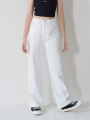 Women Wide Leg Soft Denim Highwaist Jeans For Girls in White. 