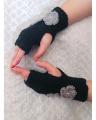 Black Flower Style Wool Gloves for Women. 