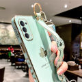 AnDyH New Wristband Phone Case For OPPO Reno 4 4G Popular Straight Edge Electroplating Shockproof Phone Case All Inclusive Lens Cover Maple Leaf Pattern Protective Case With Noble Lanyard. 