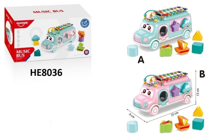 Music Bus Toys Instrument Knocking Piano Xylophone Lovely Beads Blocks Sorting Shape Sorter Learning Educational Baby Toys for Kids