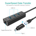 Techole USB 3.0 Hub Aluminum USB Ethernet Adapter Splitter with RJ45 10/100/1000Mbps Gigabit Network LAN Port - 3 Ports USB 3.0 HUB -Type C Adapter for Windows 7/8/10, Linux , PC etc. 