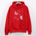 Red Butterfly and Stars Printed Winter Fleece Hoodie for women and Girls. 