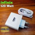 Infinix 120W Fast Charging USB Power Adapter for Note 12 VIP with Optional Cable. 