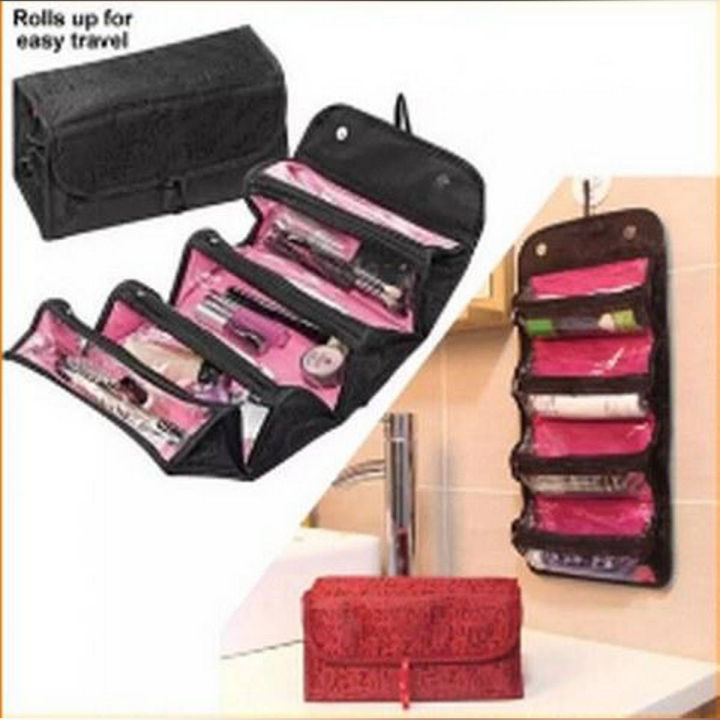 Makeup Bag Cosmetic Hanging Organizer Roll N Go Roll Up Foldable Clear Case Pouch Toiletry