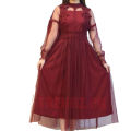 Star Garnet Fine Net Fancy Maxi For Girls/Ladies Ax-107 - Stay Elegant With A Garnet Maroon Maxi. 