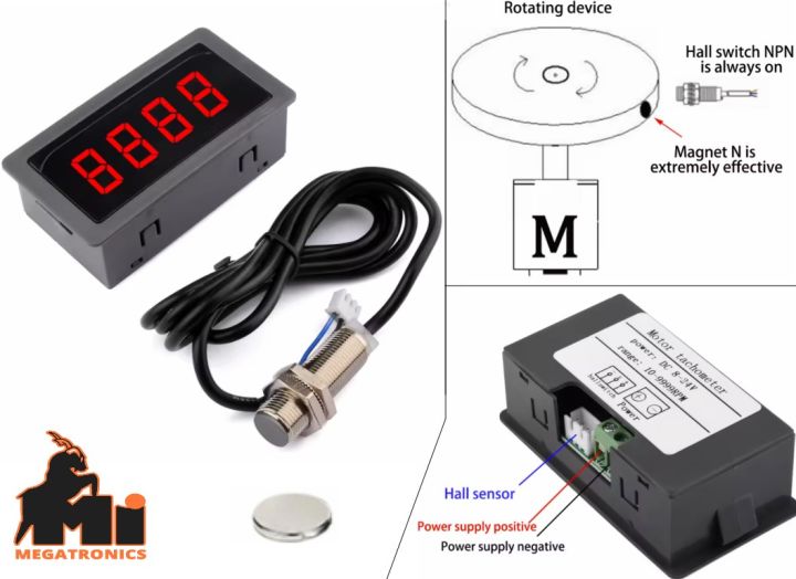 24v Rpm Meter Digital DC 8–24V RPM Speed Meter Hall Proximity Speedometer Motor ...