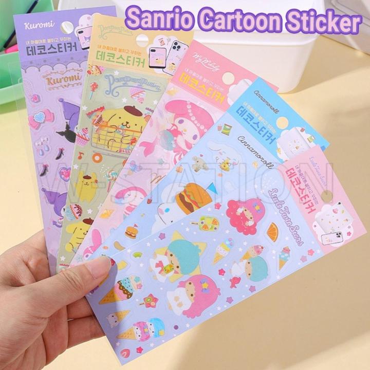 Kawaii Anime Sanrio Transparent Sticker Cartoon Cute Cinnamoroll Kuromi Melody Sticker Goo Card Stationery Handbook DIY Decals Waterproof PVC Self-Adhesive Stickers