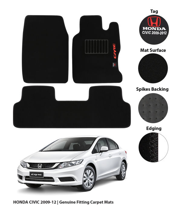HONDA CIVIC 2009-2012 CARPET CAR FLOOR MAT | GENUINE FITTING HIGH QUALITY 034 SIDE LOGO SERIES CAR FLOOR MATS