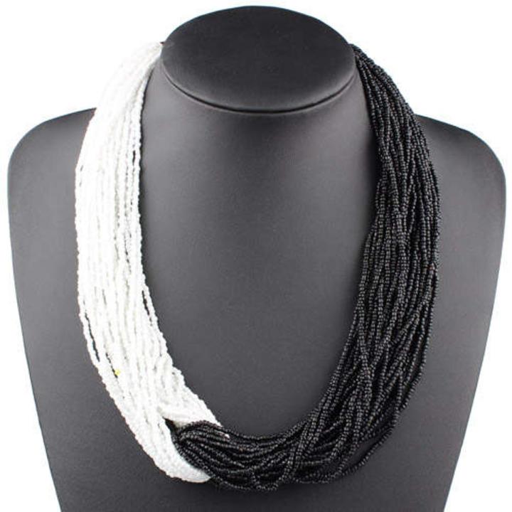 Claire Jin Handmade Small Beads Contrast Color Two Tones Necklace Women Fashion Multi Layer Vintage Necklaces Bohemian Jewelry