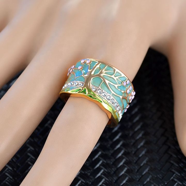 Y2k fashion jewelry wholesale vintage gold plated stackable enamel rings for women creative tree drip oil chunky finger ring