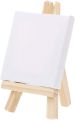 Mini Canvas and Natural Wood Easel Set for Art Painting Drawing Craft 3X3 INCHES. 