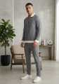 Emporio Armani Mens Premium Pinstripe Polo Tracksuit - Beige With Navy Stripes - Scuba Knit Co-ord Set - Half Zip Shirt +Trouser - Slim Fit. 