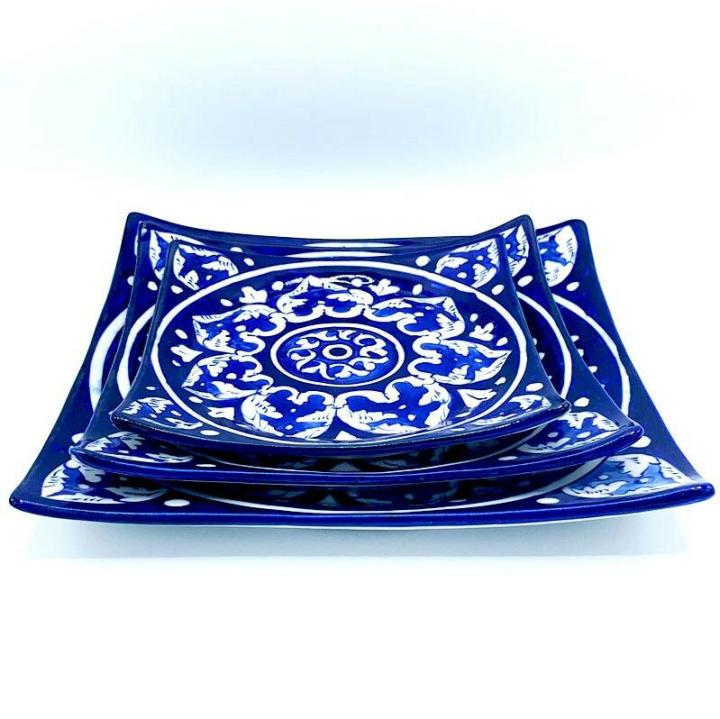 Blue%20Pottery%20Square%20Dish%20Set,%20Hand%20Made,%20Hand%20Painted,%20Set%20of%203%20serving%20Dishes,(L)%20(M)%20(S)%20-%20Image%203