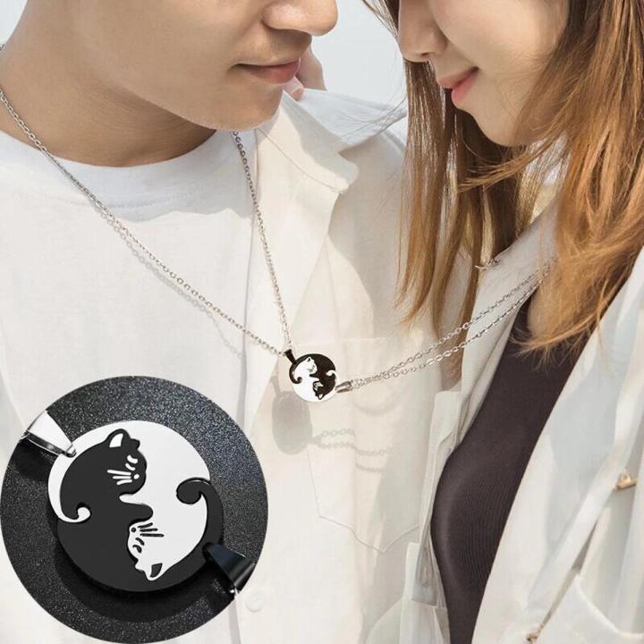 Yin Yang Cat Couple Necklaces Stainless Steel Animal Pendant Necklace Heart Couples Friendship Jewelry For Lovers Best Friends