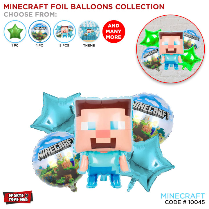 Minecraft Video Game Foil Balloon Set of 5 pieces, Gaming Balloons Steve Character Birthday Party Decoration, Mine Craft Toy Theme Foils Air Baloon, Decorations Supplies, Game Play Ballons, Teenager Birth Day Decor, HBD Foil Balloons, Mine-craft Theme