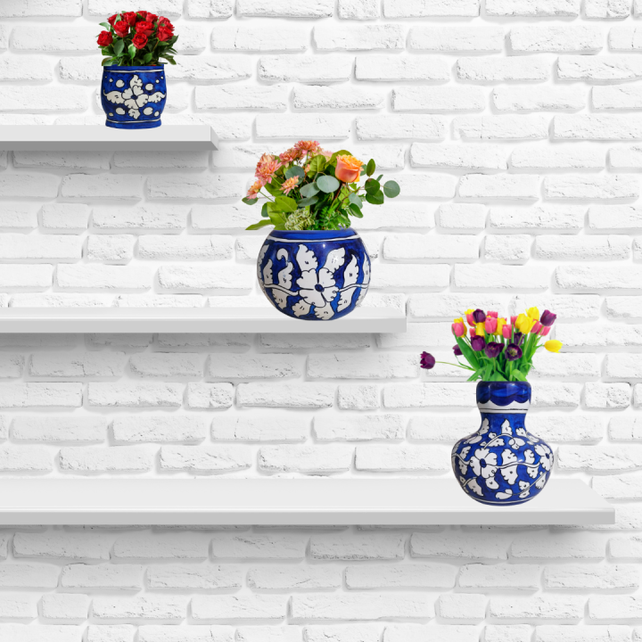 Multan Blue Pottery Vase, 5"x5" – Traditional Handcrafted Decorative Piece.