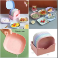 Plates - Colorful Square Plastic Dinner Plate Set (10 Pcs) with Stand | Snacks/Breakfast Plate. 