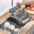 Kitchen Sink Adjustable Rectangular Strainer Drain Fruit Vegetable Dishe Black Basket Storage Rack Stainless Steel. 