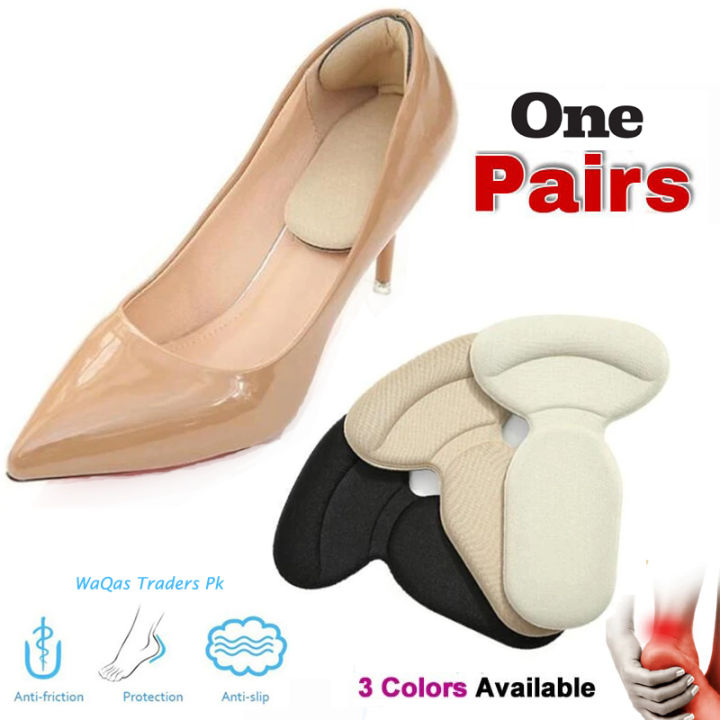 2-PCs High Heel Pads Women Insoles for Pain Relief Shoes Adjustment Back Feet Care Soft Non-slip T-shape Sponge Shoe Footwear Grips back Liner Insole Pads