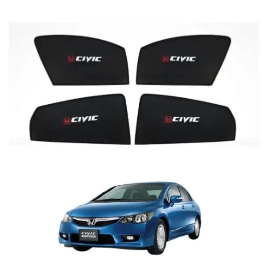 Honda City Sun Shade 4 Pcs 2006 High Quality Sun Shade with Logo - Black - Side Window Sun Shades, UV Protection n Easy Fit