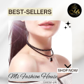 Pack of 6 Black Choker Necklaces for Girls & Kids Trendy Fashion Jewellery Set Adjustable Velvet & Stretch Design Stylish Party & Daily Wear Accessories. 