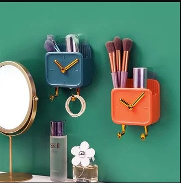 Clock%20Shaped%20Wall%20Mounted%20%20Holder%20&%20Self%20Adhesive%20Phone%20Charge%20Holder%20Storage%20Box,%20Dormitory%20Student%20Bedside%20Shelf%20Mobile%20Phone%20Storage%20Rack%20-%20Image%203