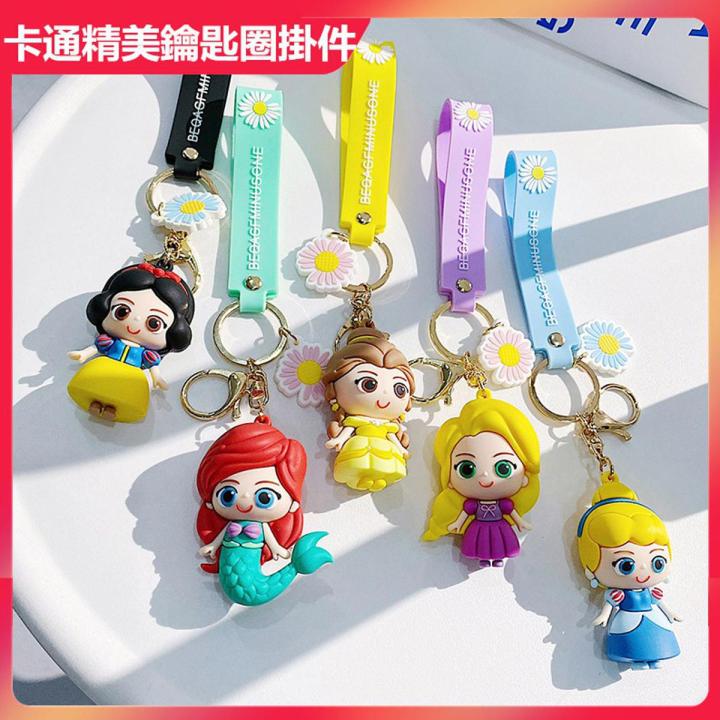 Disney Princess Super Cute Keychain The Little Mermaid Belle Hand-Made Level Key Ring Rapunzel Mobile Phone Cartoon Pendant Bag Cinderella Lanyard Exquisite