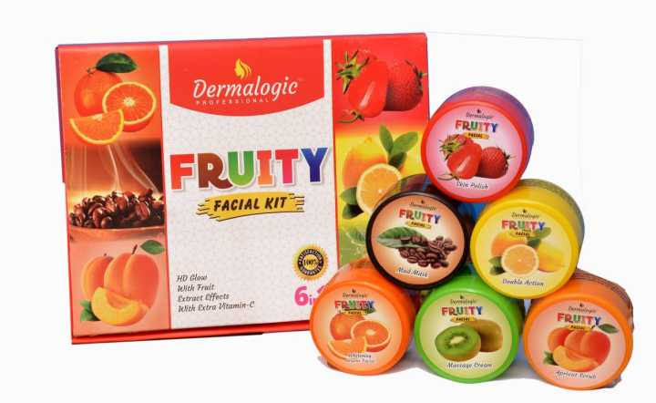 Dermalogic Professional 6 in 1 Fruity Facial Kit HD Glow With Fruit Extract Effects With Extra Vitamin-C Skin Care Facial Set For Girls