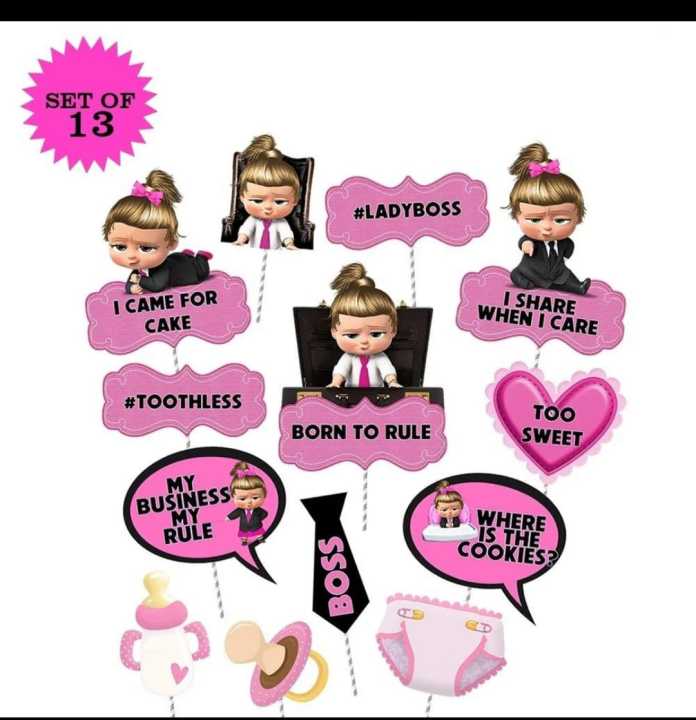 Boss Baby Girl Theme Birthday Props 10Pcs Boss Baby Girl Birthday Decoration Items | Boss Baby Girl Props for Kids Boss Baby Girl Theme Birthday Decorations Birthday Photobooth Props for Kids by Karachi Decor