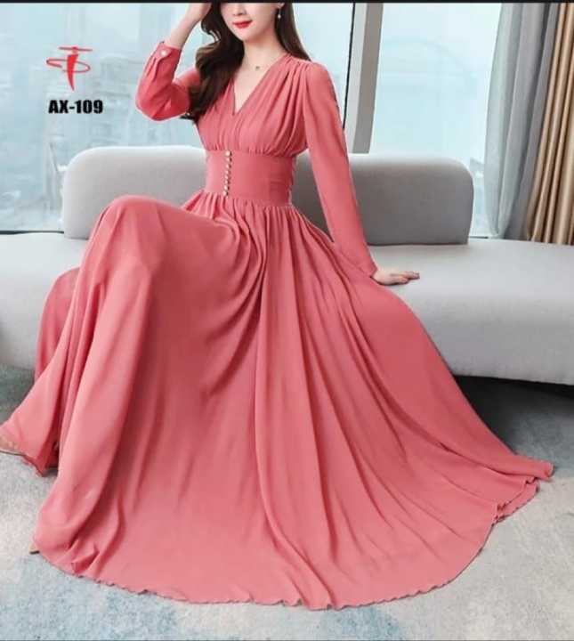 TRENDS FASHION Tea Pink Crepe Maxi for Women AX 109 Elegant and Fashionable Dress Premium Quality