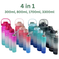 Pack of 4 in 1 (300ml 800ml 1700ml 3300ml) Water Bottle with Time Marker to Drink  Motivational Water Bottle for Girls / Outdoor Water Bottle with Time to Drink / Matte travel Water Bottle for gym. 