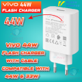 Vivo Original i44W Flash Adapter With 4A USB A to Type C Data Cable | Vivo 44W Super Fast  Dual Engine Charging Adapter Original | Vivo 44w Flash Charger price | Vivo 44W Flash Chager for Vivo_V20 Se V19 V20 V23 V23e V21 V21e V17 Pro X50 Pro X60. 