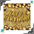 Happy Birthday Golden Balloons Banner Decoration Theme-(13 foil latter Balloons Banner), 50 Black Gold Balloons, Gold Foil Curtain Shiny. 