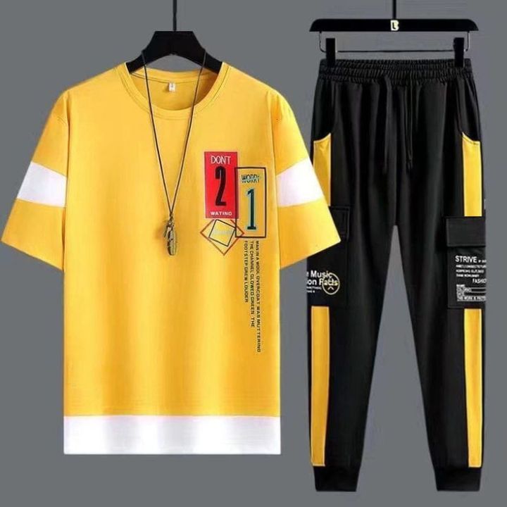 Aybeez- Stylish Short Sleeves Printed Pannelling Tracksuit For Men