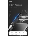 BASEUS L52 - MULTI FUNCTIONAL 3 IN 1 iPhone8 Pin Male to 3.5mm Female + 2 x iPhone8 Pin Female Charging Call Listening Song Audio Headphone Adapter - BLACK. 