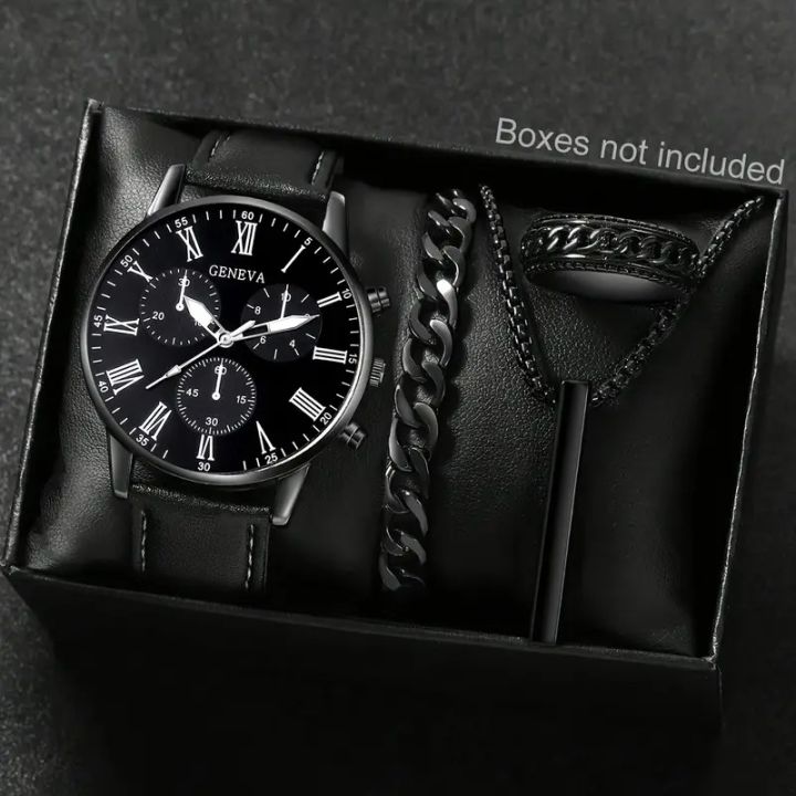 4pcs%20Men'S%20Watches%20Women'S%20Watches%204pcs%20Casual%20And%20Fashionable,%20Rome%20Numerals,%20Round%20dial,%20Quartz%20Watch%20And%20Pendant%20Necklace,%20Cuban%20Bracelet,%20Ring%20Set%20Men%20Party%20Holiday%20Birthday%20Wear%20Or%20As%20Brother%20Suitable%20for%20Festivals%20The%20Best%20Gift%20for%20A%20Man%20No%20Box%20-%20Image%205